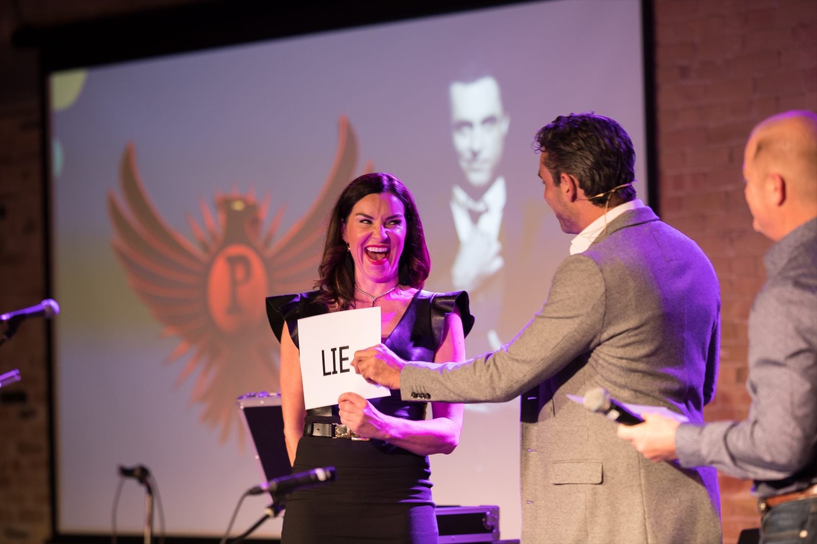 Phoenix running the human lie detector with executives at a corporate show in Austin, Texas
