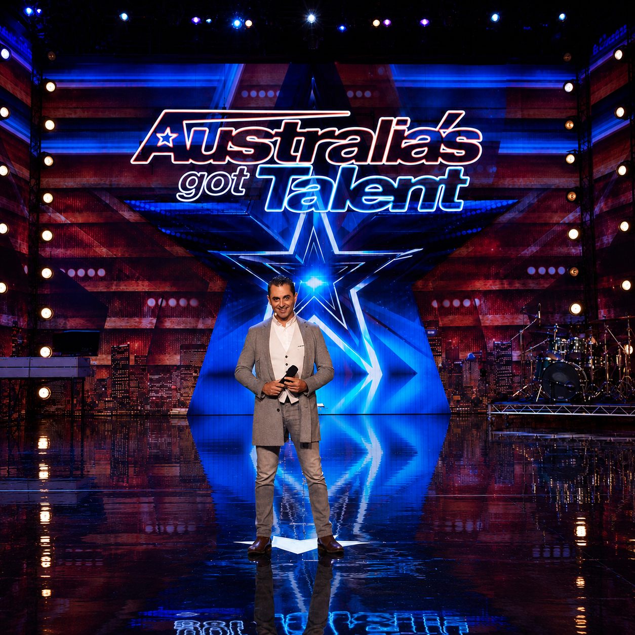 Phoenix alone centre stage beneath the Australia’s Got Talent sign and star